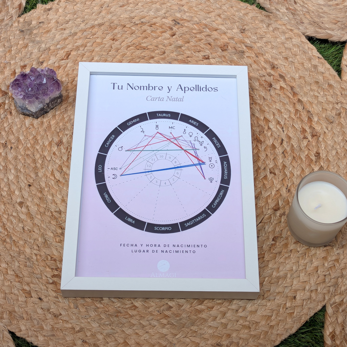 Carta Natal | Marco personalizable blanco, negro o madera y con Explicación en PDF