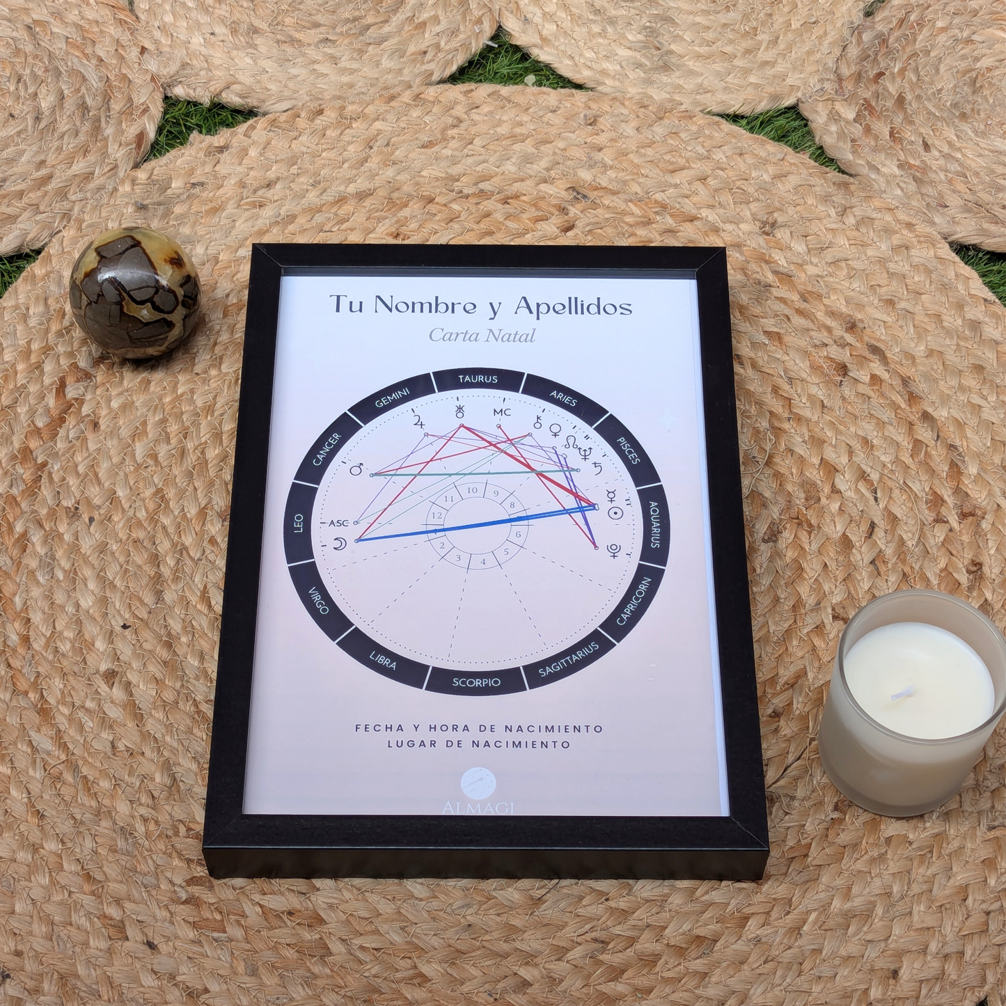 Carta Natal | Marco personalizable blanco, negro o madera y con Explicación en PDF